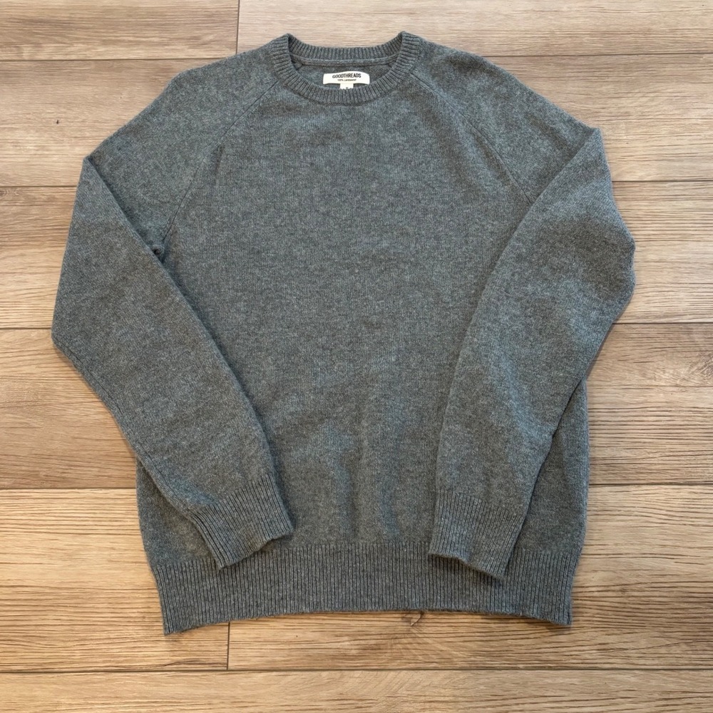 Goodthreads Mens 100% Lambswool Crewneck Raglan Sweater Heather Grey M MGT35015